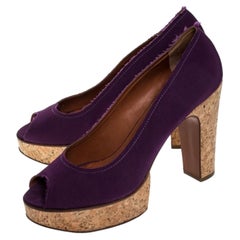 Lanvin Purple Canvas Peep Toe Platform Pumps Size 41