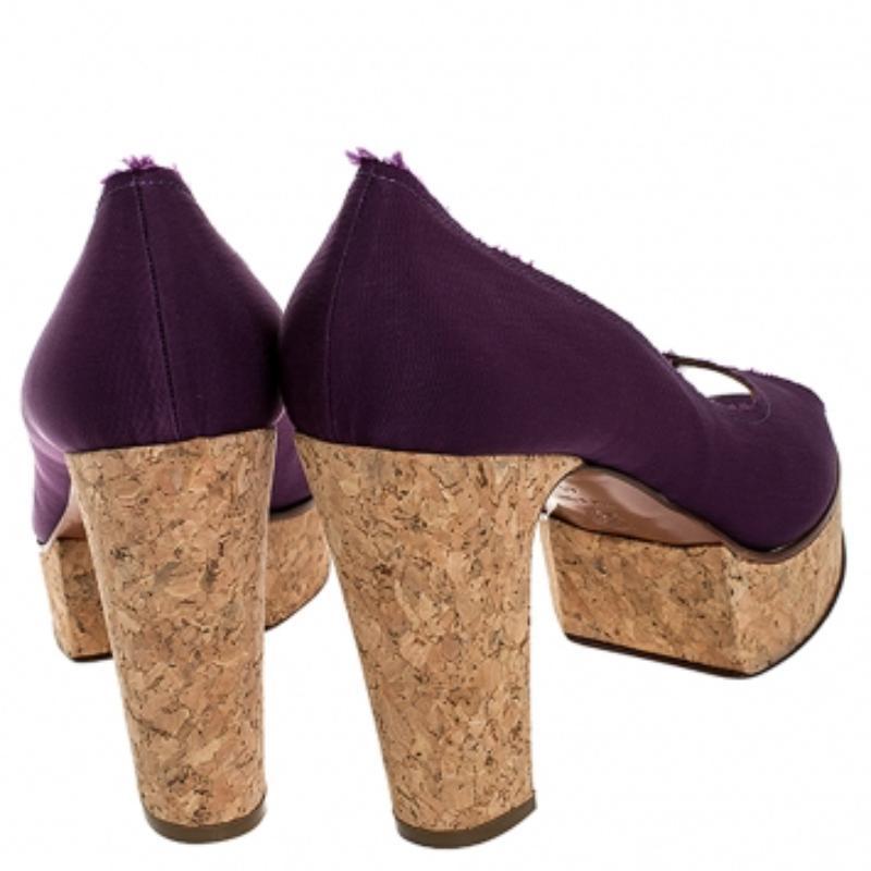 Lanvin Lila Canvas Peep Toe Plateau Pumps Größe 41 (Schwarz) im Angebot
