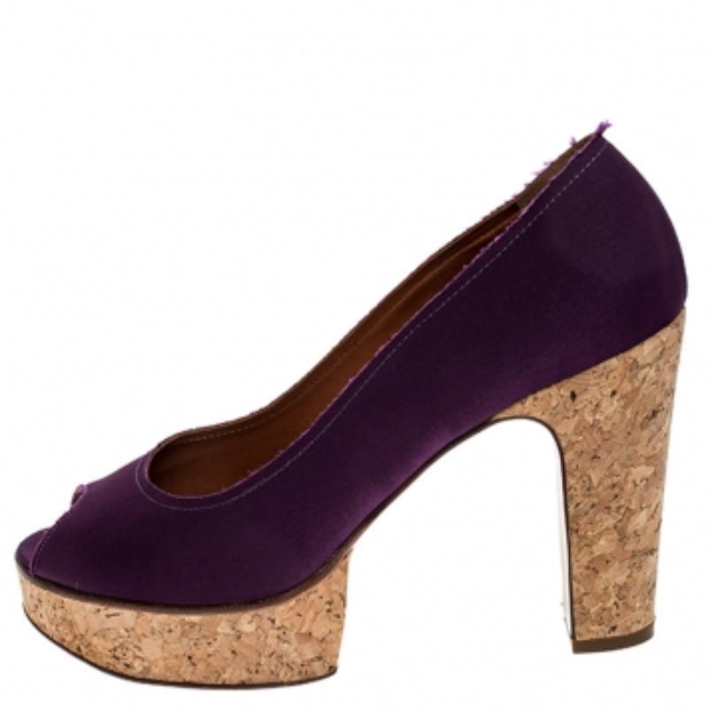 Lanvin Lila Canvas Peep Toe Plateau Pumps Größe 41 im Angebot