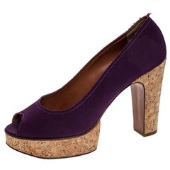 Lanvin Purple Canvas Peep Toe Platform Pumps Size 41