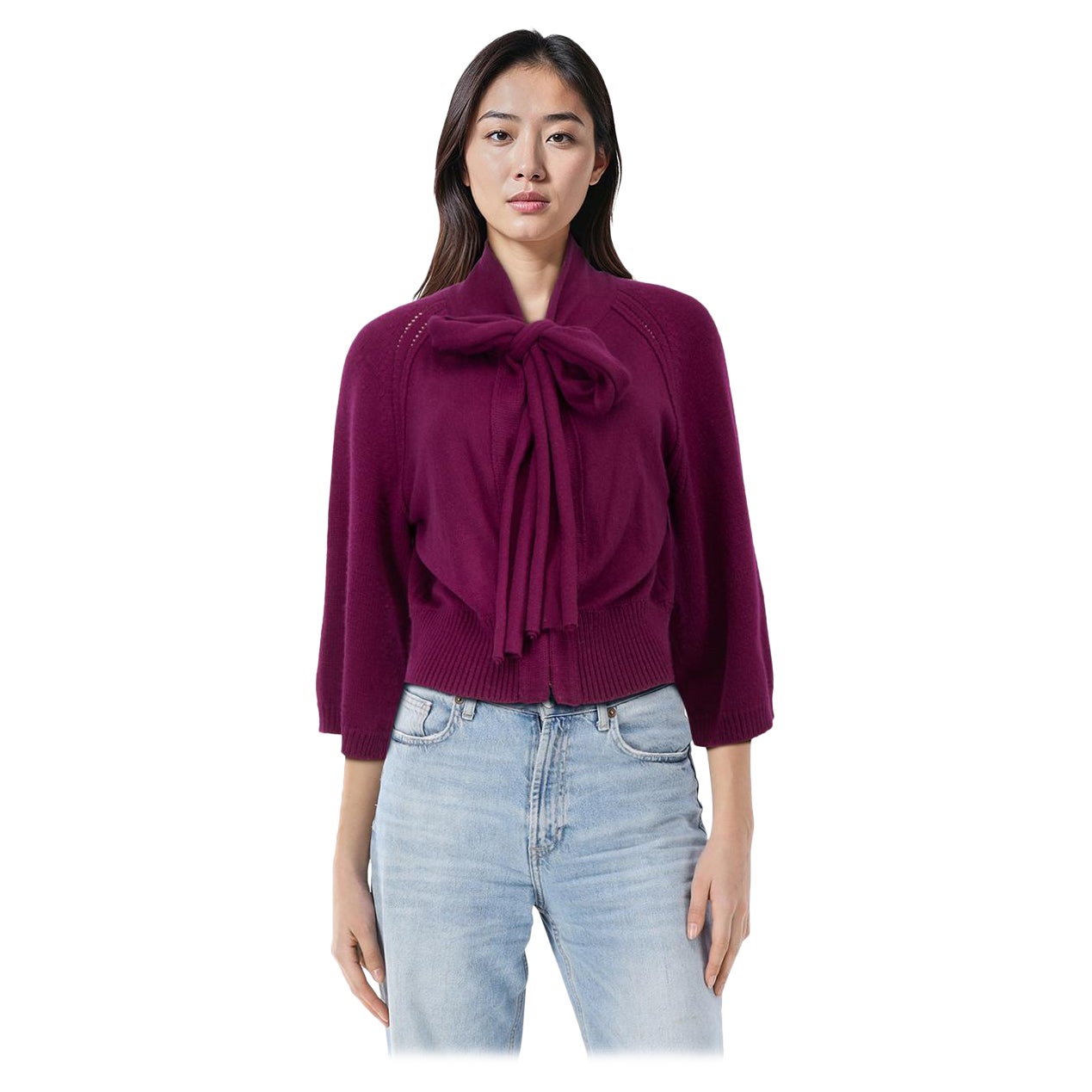 Lanvin Lila Kaschmir Hals Krawatte Strickjacke Größe XL im Angebot