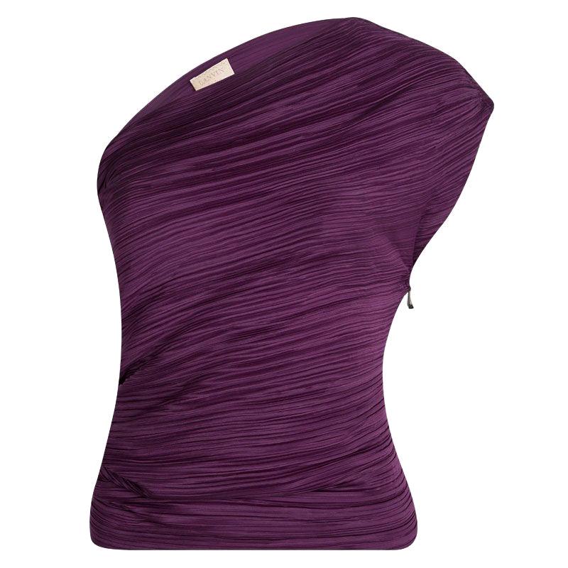 Lanvin Purple Crinkled One Shoulder Top S