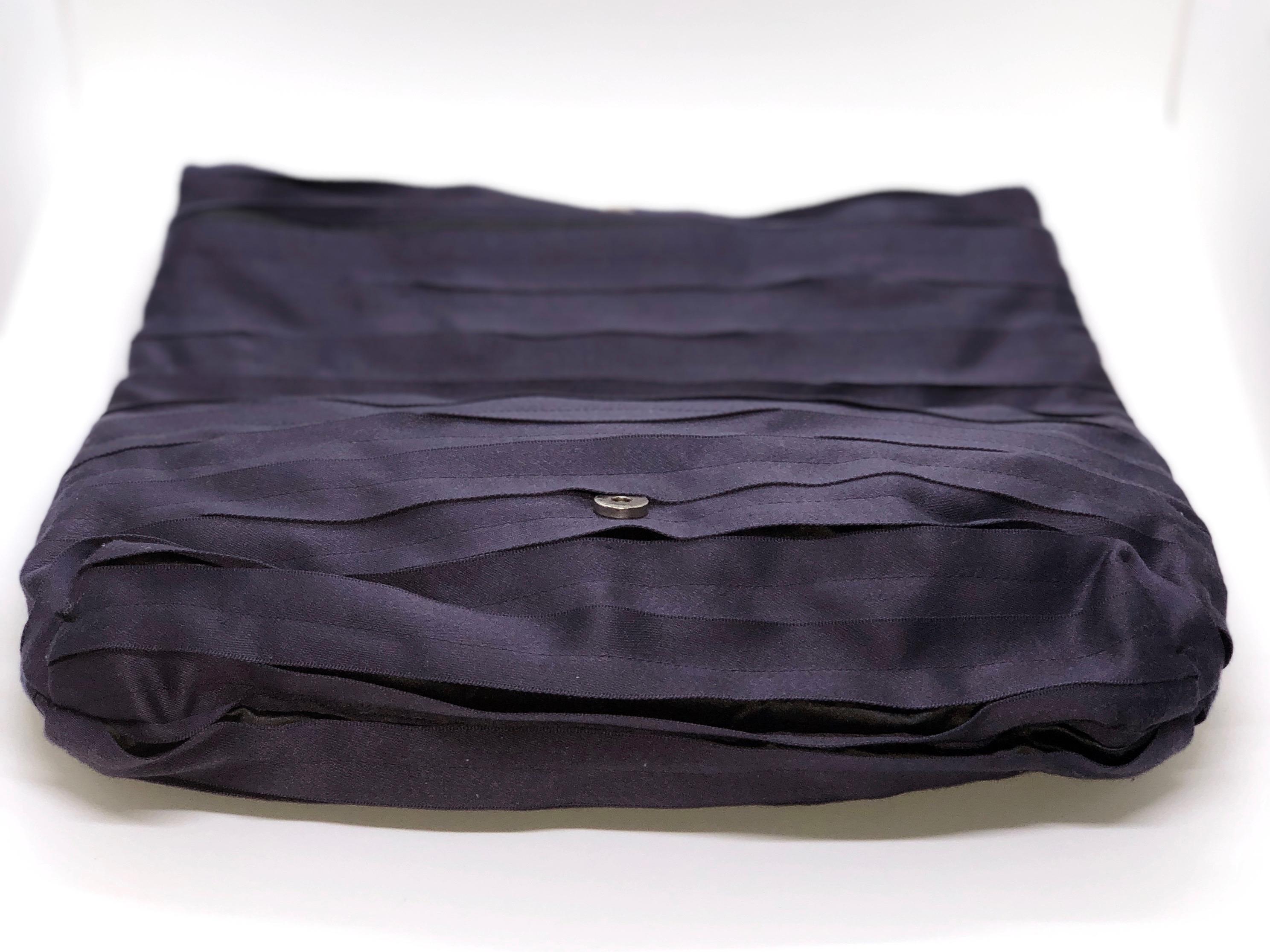 Lanvin Purple Pleated & Black Satin Silk w/ Art Deco Style Metal Accent Clutch For Sale 6