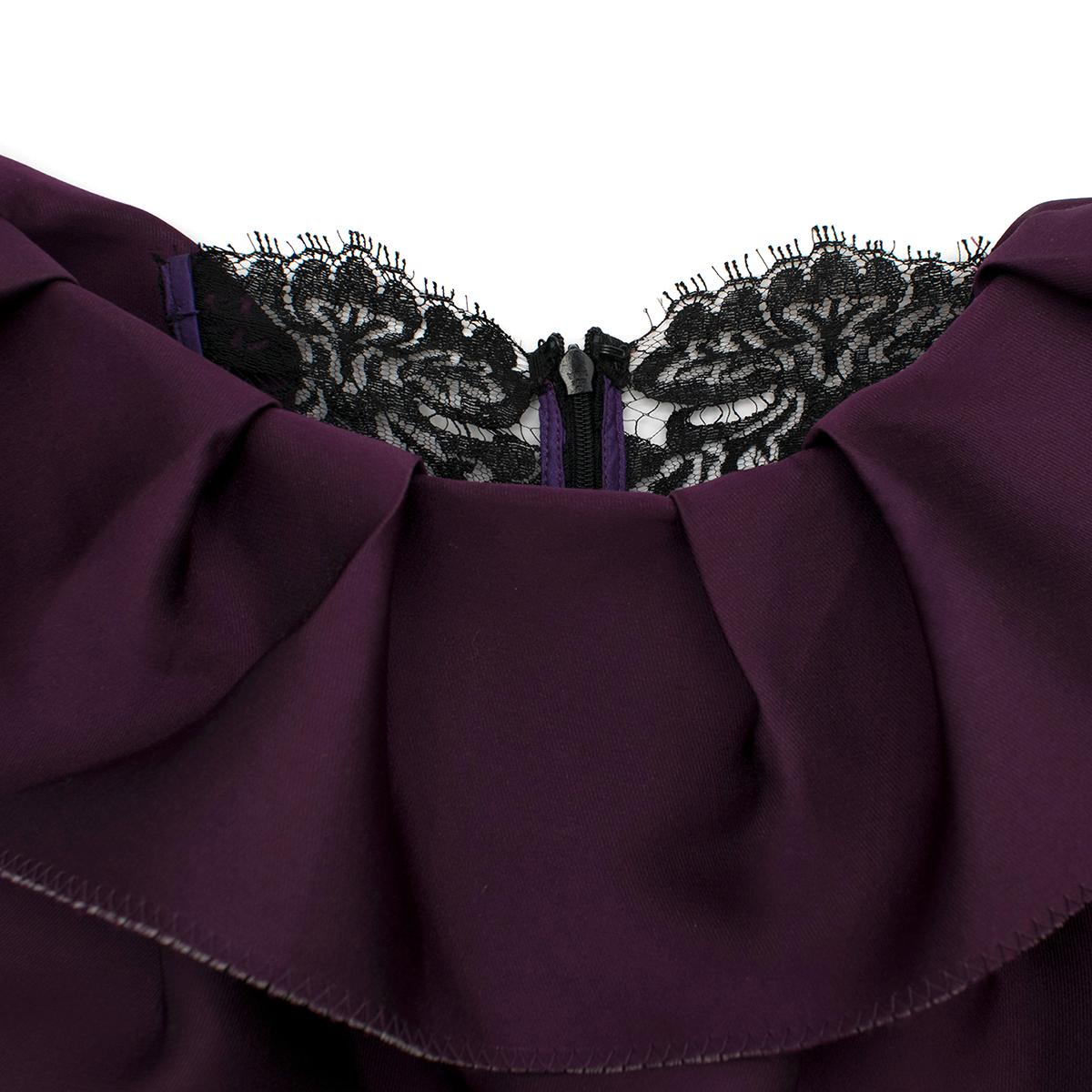 Lanvin Purple Ruffled Silk Blend Duchesse & Lace Dress estimated size M In Excellent Condition In London, GB