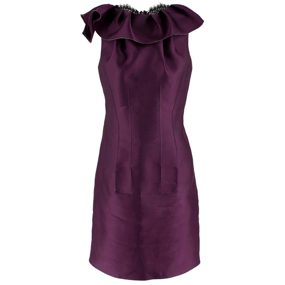 Lanvin Purple Ruffled Silk Blend Duchesse & Lace Dress estimated size M