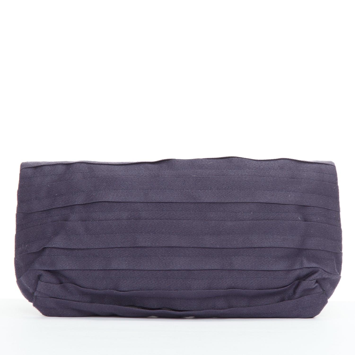LANVIN purple satin pleated fabric silver buckle foldover clutch bag In Good Condition For Sale In Hong Kong, NT