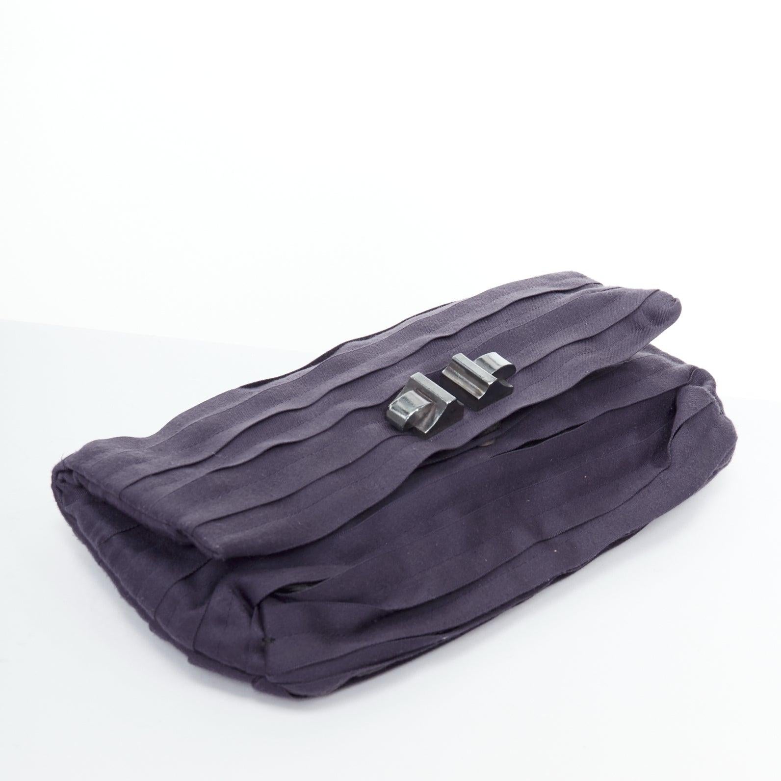 Women's LANVIN purple satin pleated fabric silver buckle foldover clutch bag For Sale