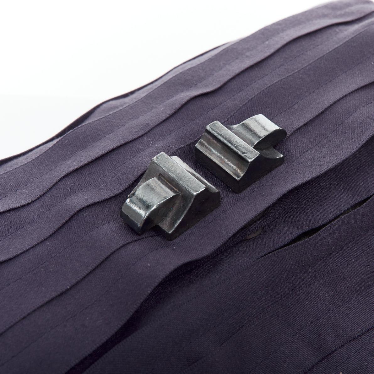 LANVIN purple satin pleated fabric silver buckle foldover clutch bag For Sale 1