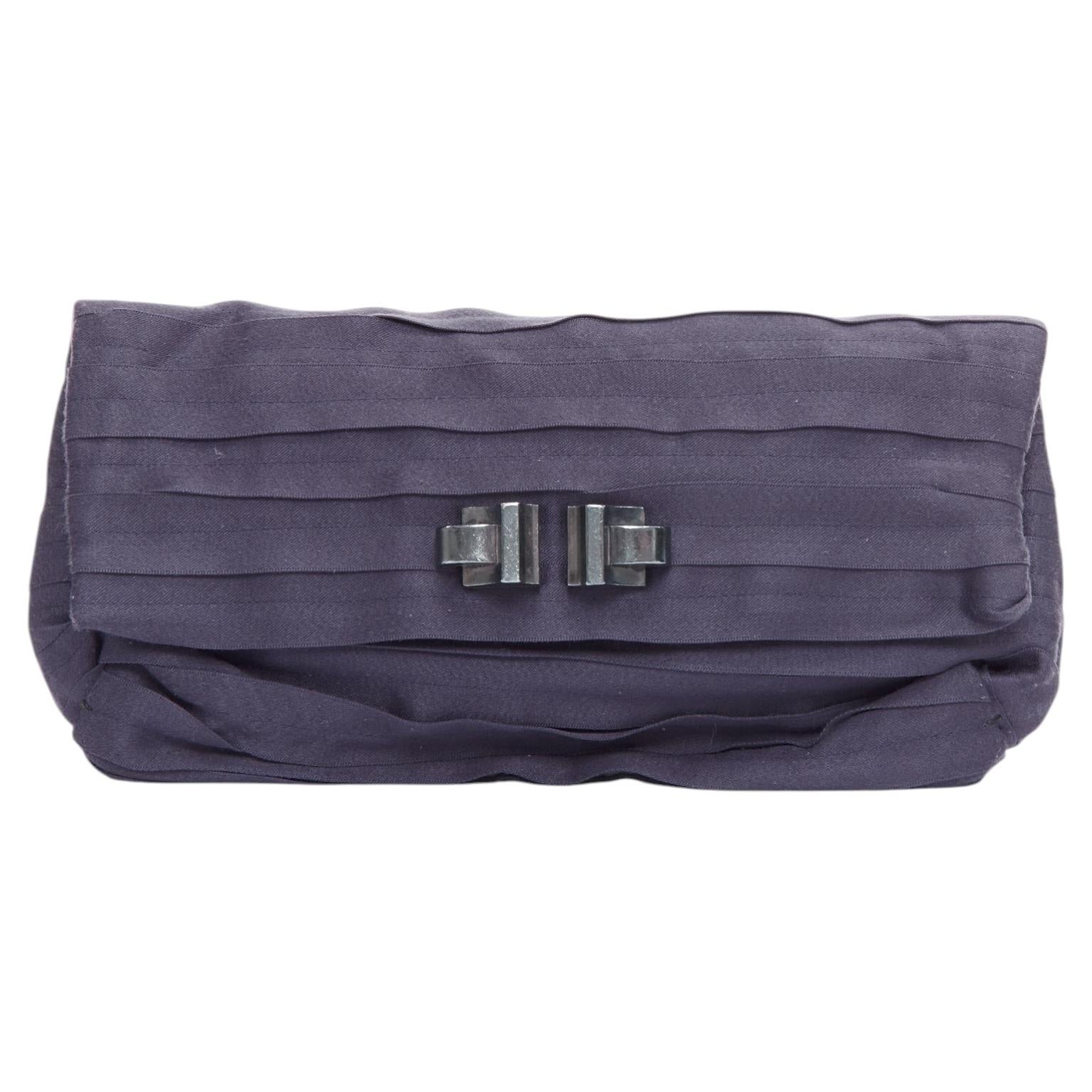 Pre-owned Lanvin Purple Satin Pleated Fabric Silver Buckle Foldover Clutch Bag