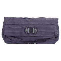 LANVIN purple satin pleated fabric silver buckle foldover clutch bag