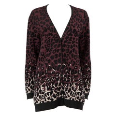 Lanvin Lila Wolle Leopard Jacquard Strickjacke Größe M