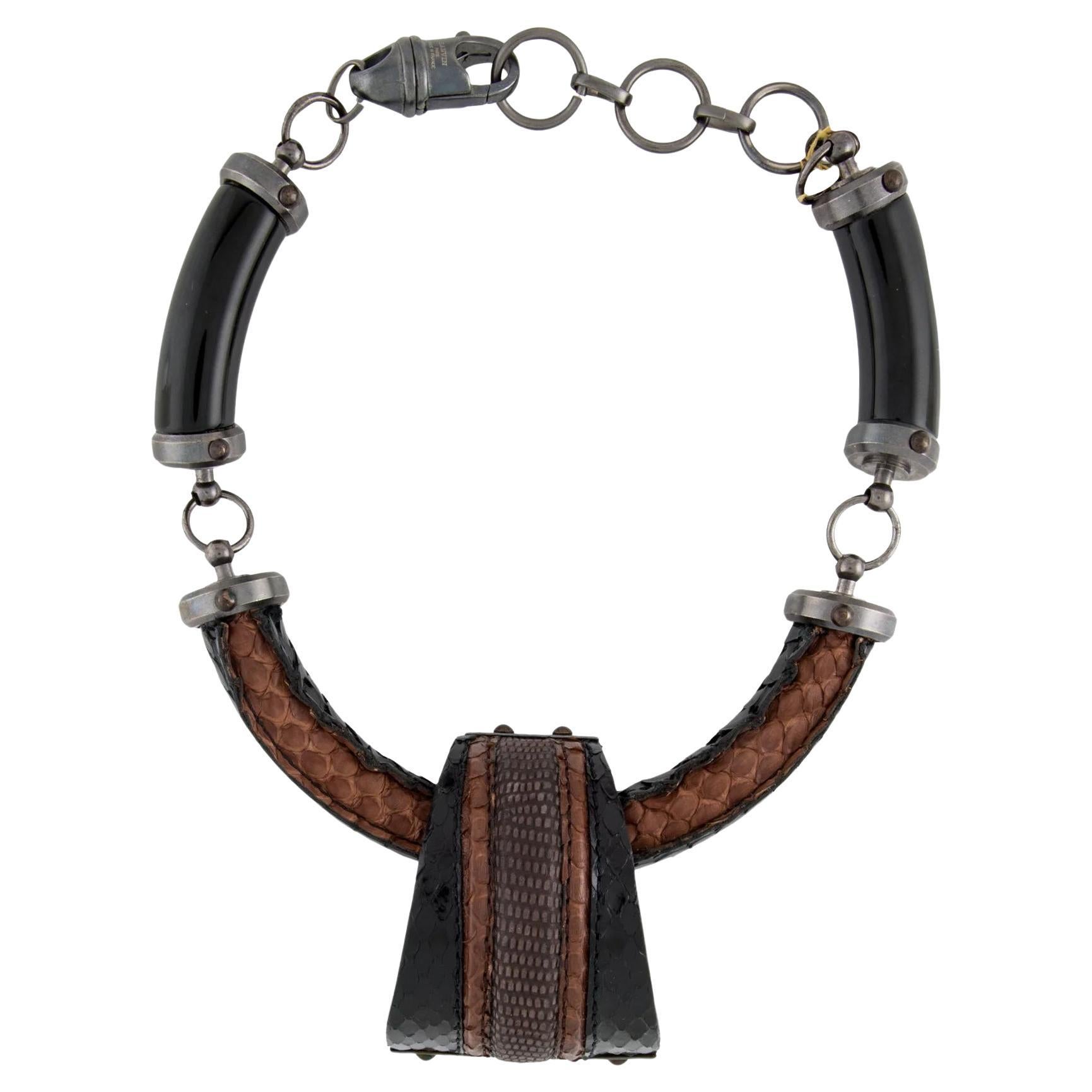Lanvin Python, Lizard and Resin Necklace For Sale
