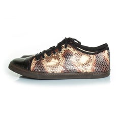 Lanvin, python trainers with patent leather toe