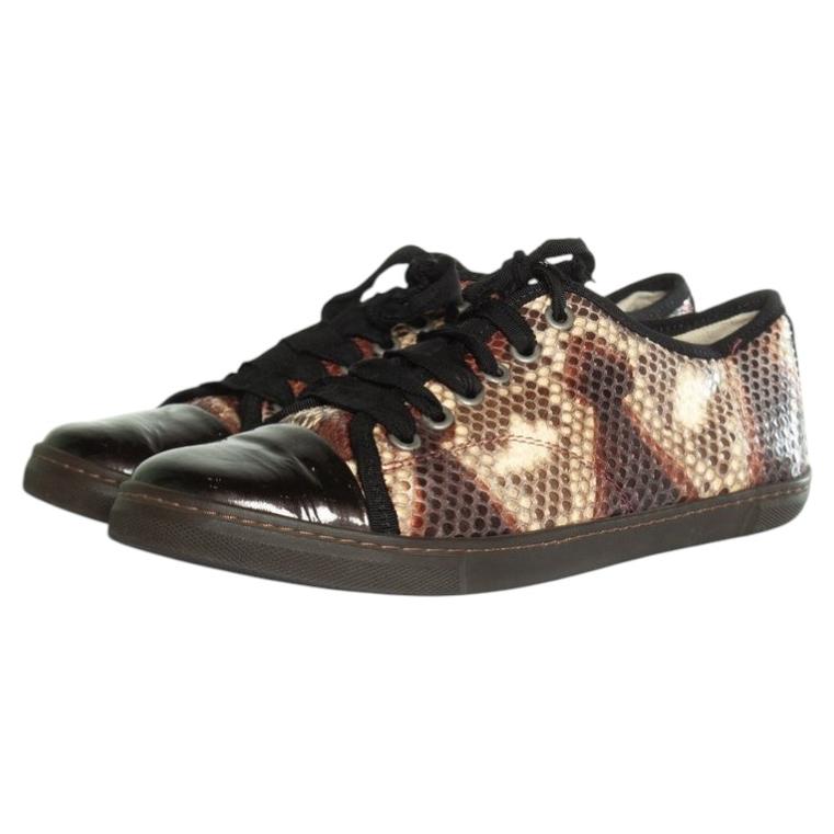 Lanvin, python trainers with patent leather toe en vente