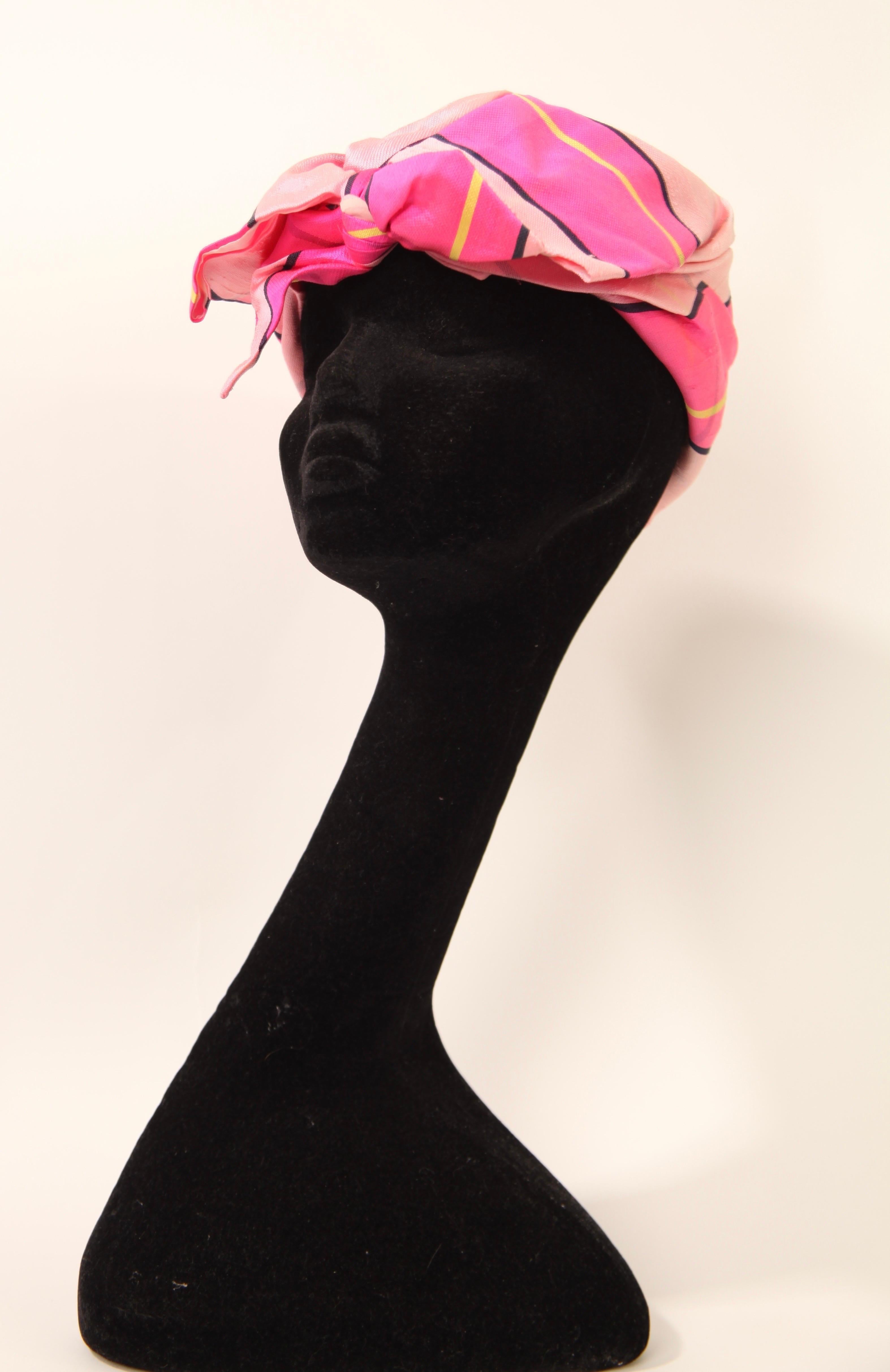Lanvin Raw Silk pink madras Turban Hat, c.1960s For Sale 1