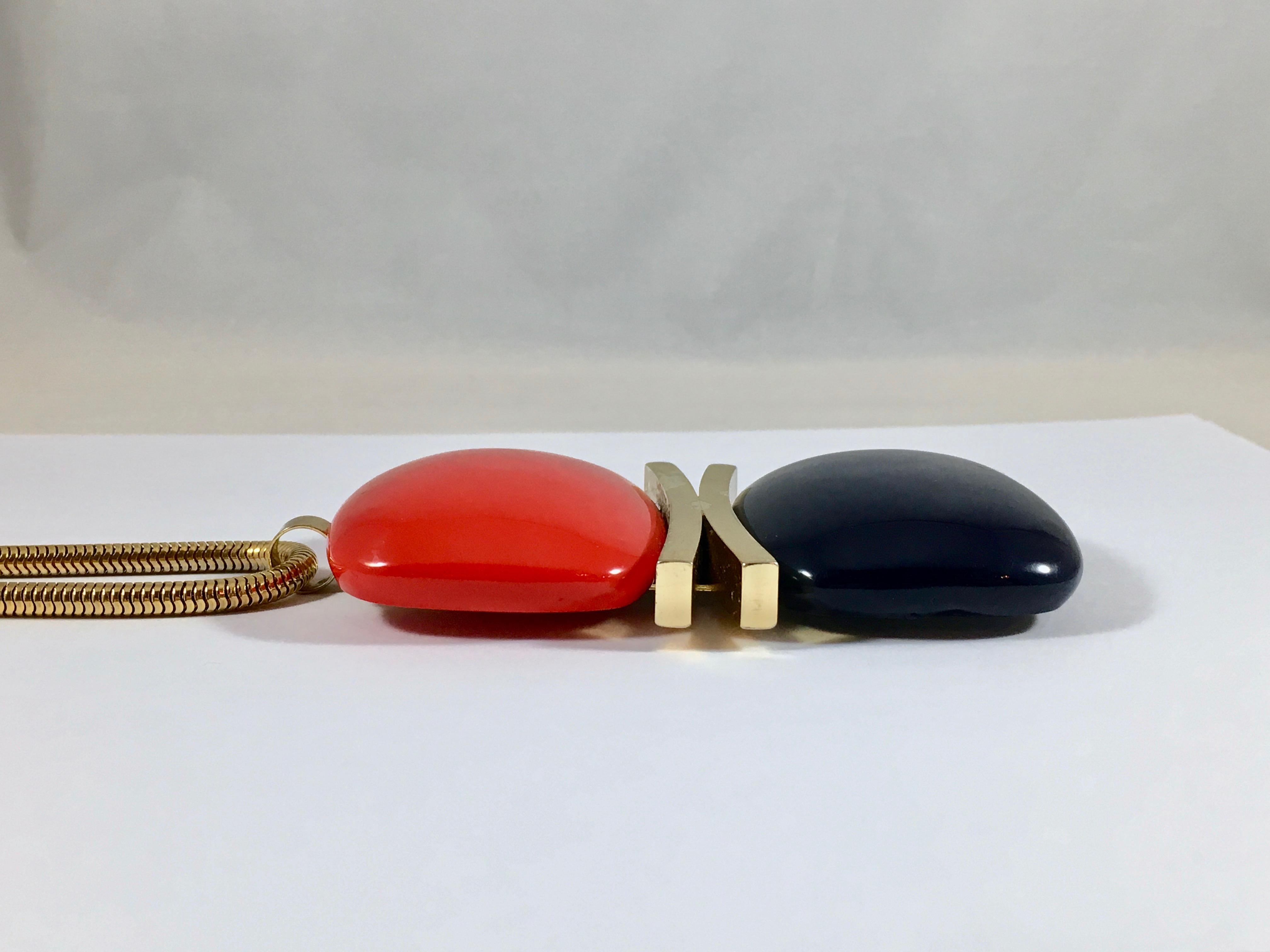 Lanvin Red and Navy Modernist Pendant Necklace, 1970s In Excellent Condition For Sale In Chicago, IL
