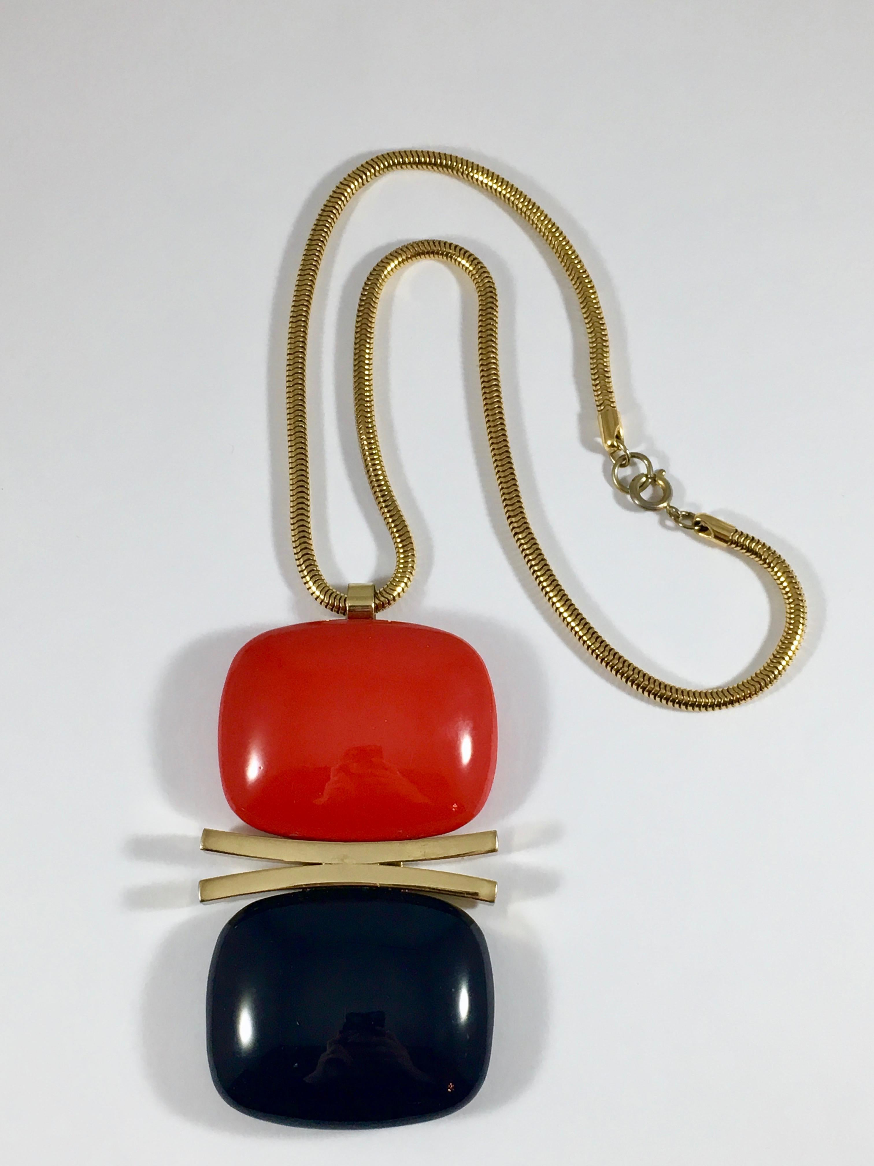 Women's Lanvin Red and Navy Modernist Pendant Necklace, 1970s For Sale