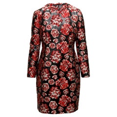  Lanvin Red & Black Floral Shift Dress