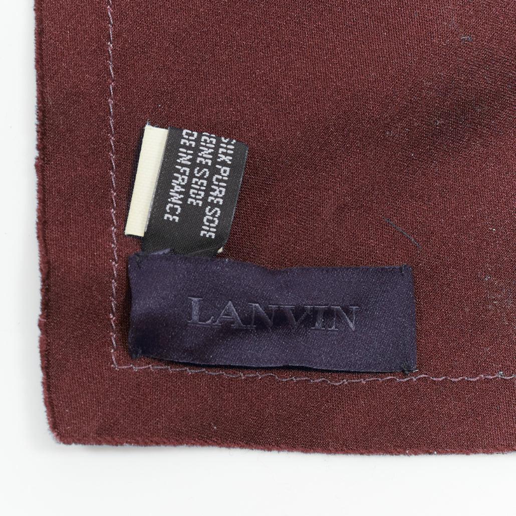 LANVIN red burgundy 100% silk made in france frayed edge rectangular scarf For Sale 3