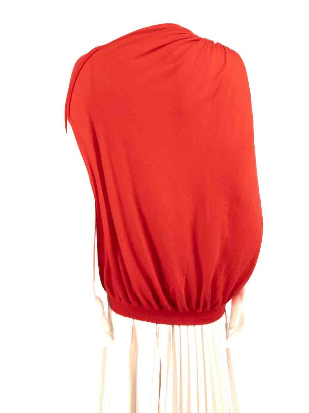 Lanvin Red Cashmere Fine Knit Draped Shoulder Top Size S In Good Condition For Sale In London, GB