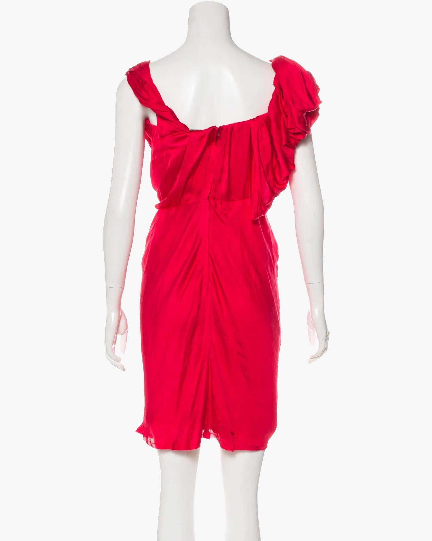 Rosso Lanvin  abito rosso monospalla drappeggiato, anni 2000 in vendita