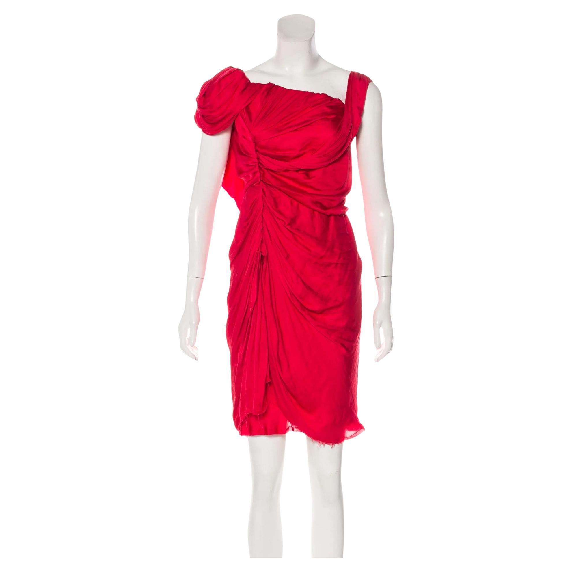 Lanvin  abito rosso monospalla drappeggiato, anni 2000 in vendita