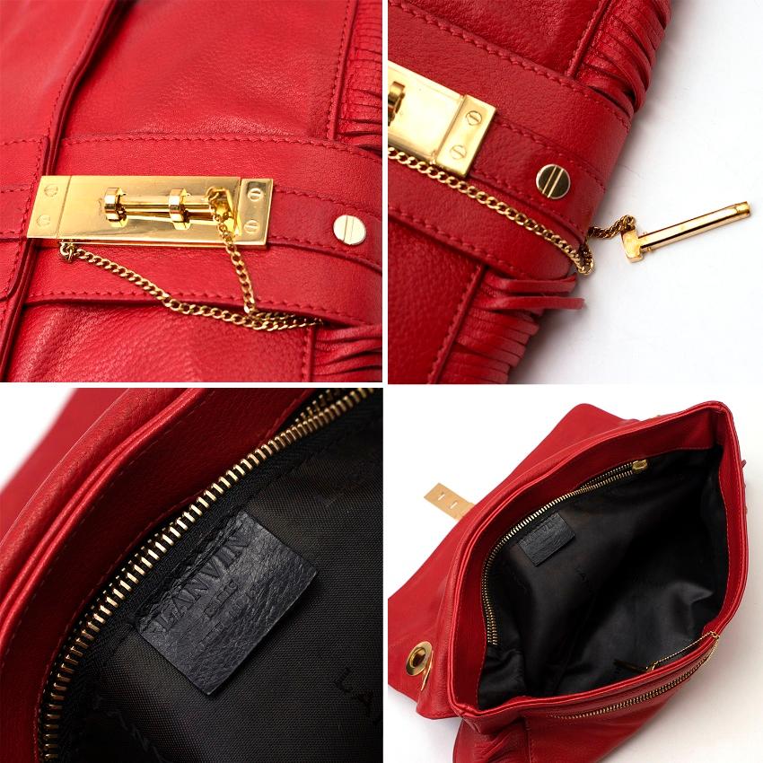 Lanvin Red Leather Fringed Shoulder Bag For Sale 5