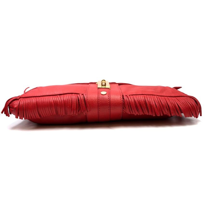 Lanvin Red Leather Fringed Shoulder Bag In Good Condition For Sale In London, GB