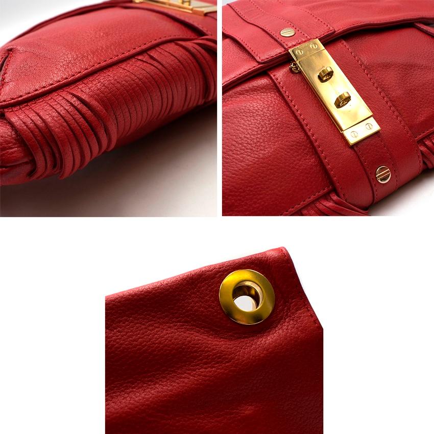 Lanvin Red Leather Fringed Shoulder Bag For Sale 2