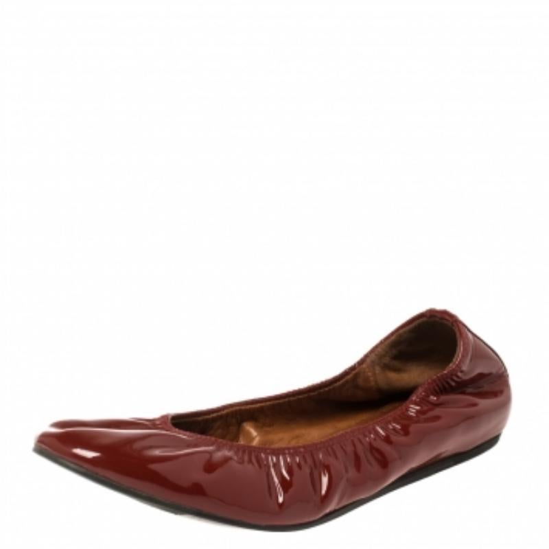 Lanvin Red Patent Leather Scrunch Ballet Flats Size 38 For Sale 1