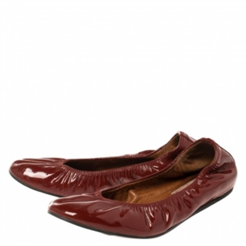 Lanvin Red Patent Leather Scrunch Ballet Flats Size 38 For Sale 2