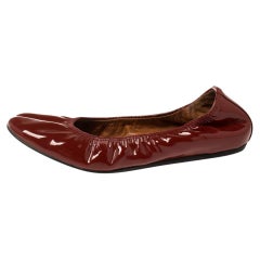 Lanvin Red Patent Leather Scrunch Ballet Flats Size 38
