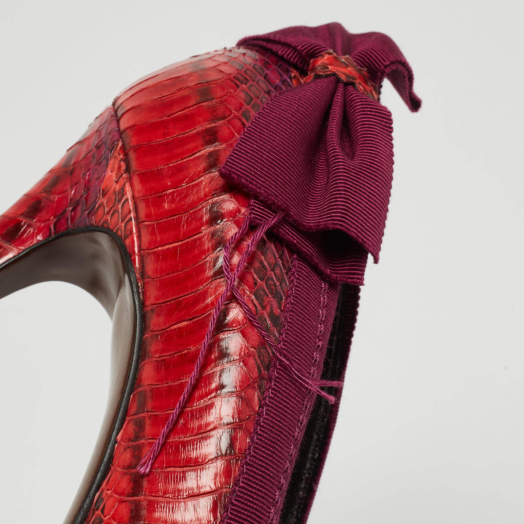 Purple Python Pumps Lanvin Red/Purple Python and Fabric Bow Pumps Size 38 For Sale at 1stDibs