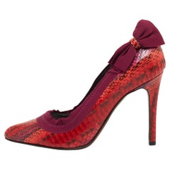 Lanvin Red/Purple Python and Fabric Bow Pumps Size 38