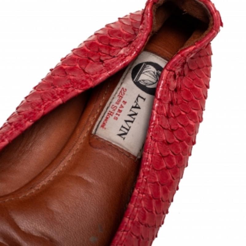 De las mujeres Lanvin Bailarinas Piel Pitón Rojo Scrunch Talla 36 en venta