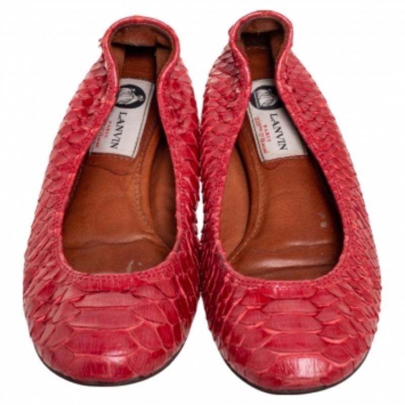 Lanvin Bailarinas Piel Pitón Rojo Scrunch Talla 36 en venta 1