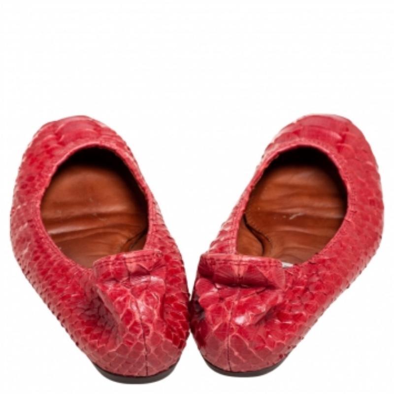 Lanvin Bailarinas Piel Pitón Rojo Scrunch Talla 36 en venta 2