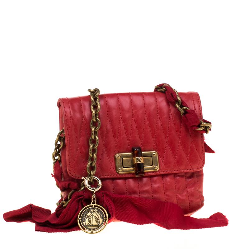 Lanvin Borsa Mini Pop Crossbody in pelle trapuntata rossa In condizioni buone a Dubai, Al Qouz 2
