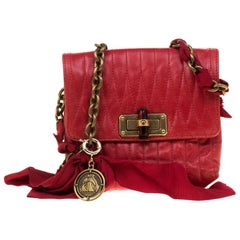 Lanvin Red Quilted Leather Mini Pop Crossbody Bag