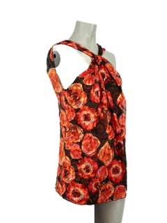 Lanvin Red Silk Floral V-Neck Top Size S