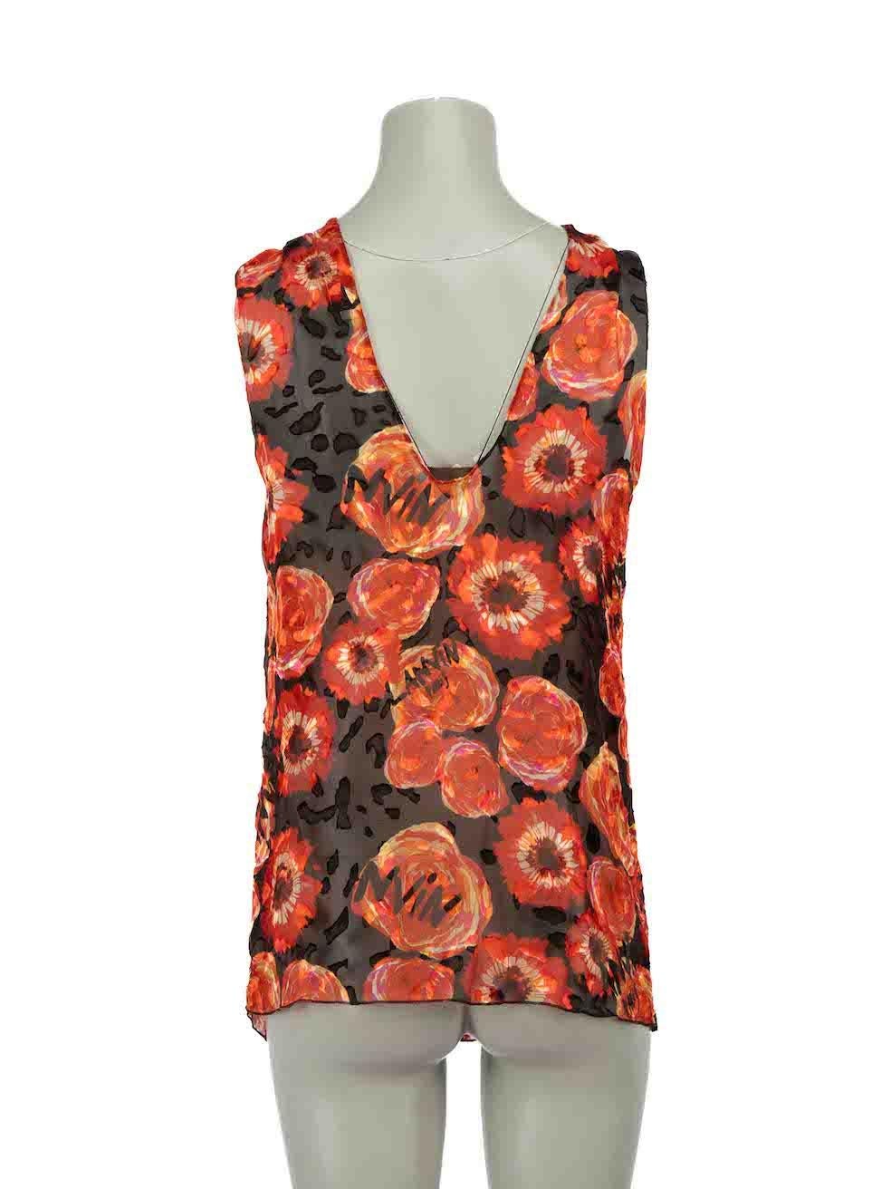 Lanvin Red Silk Floral V-Neck Top Size S In Excellent Condition In London, GB