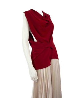 Lanvin Red Sleeveless Draped Neck Top Size XS