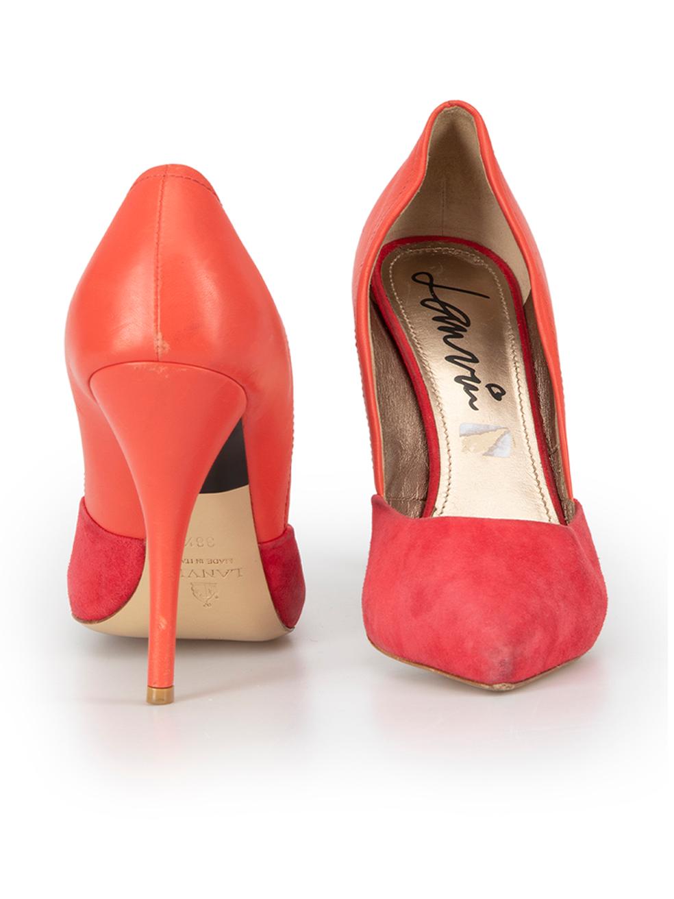Orange Lanvin - Chaussures à talons pointus en daim et cuir rouge - Taille IT 38.5 en vente