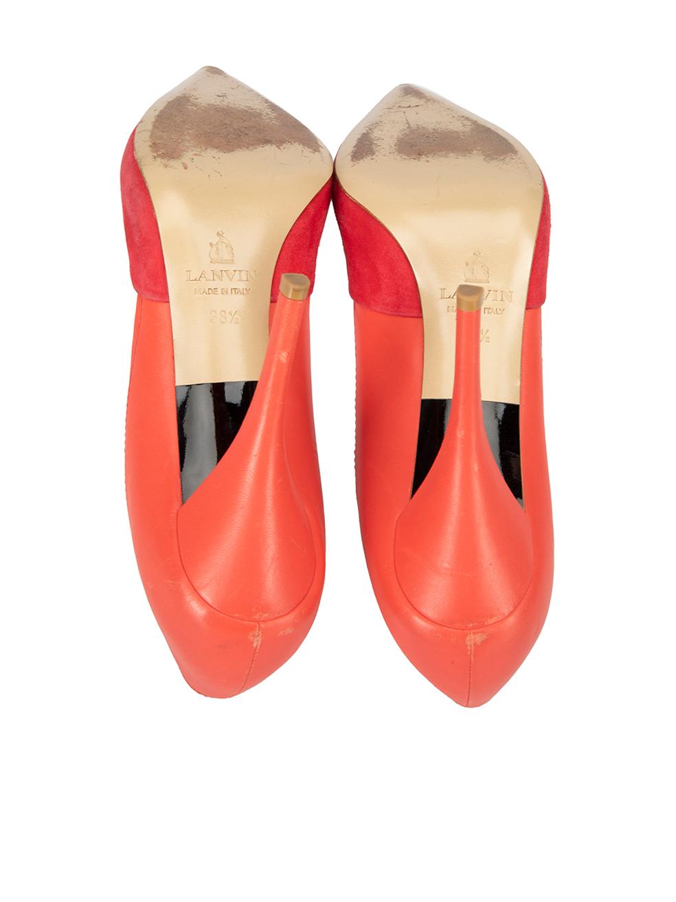 Lanvin - Chaussures à talons pointus en daim et cuir rouge - Taille IT 38.5 Bon état - En vente à London, GB