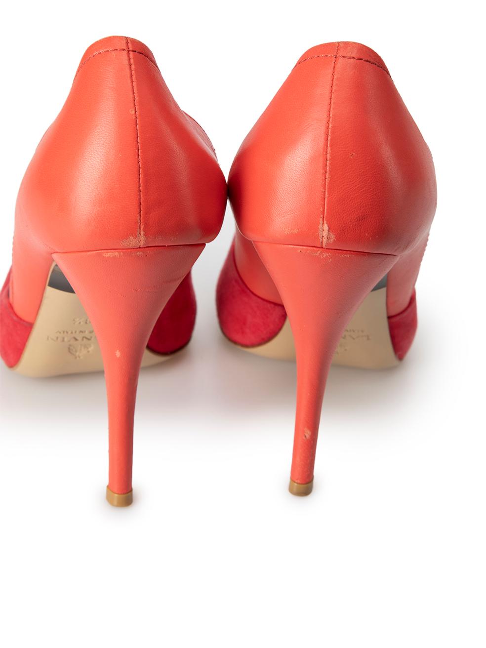 Lanvin - Chaussures à talons pointus en daim et cuir rouge - Taille IT 38.5 Pour femmes en vente