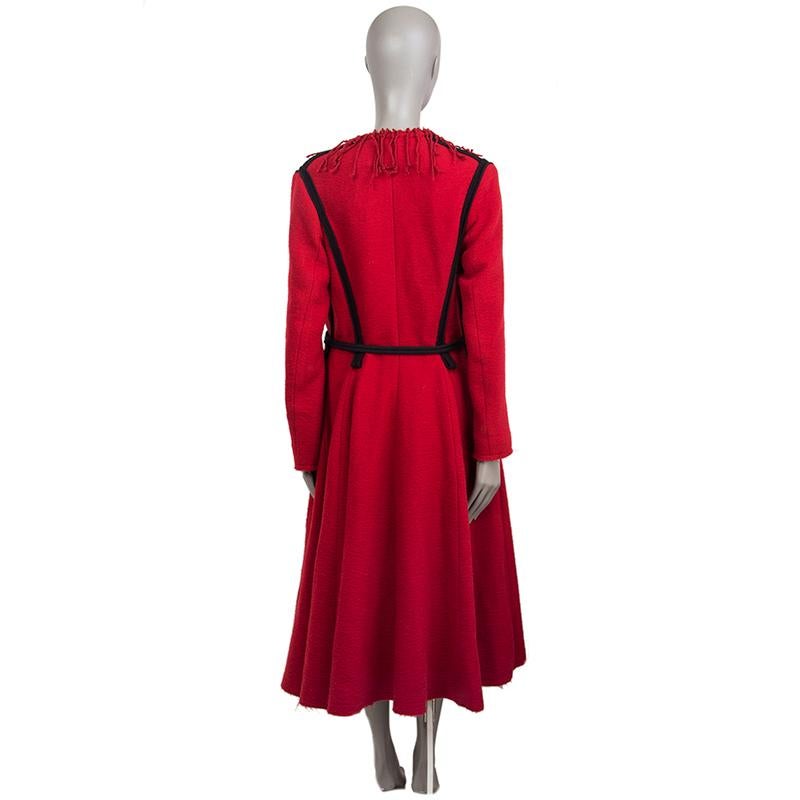 LANVIN red wool 2015 CORD BELTED FRINGED Coat Jacket 38 S In Excellent Condition In Zürich, CH