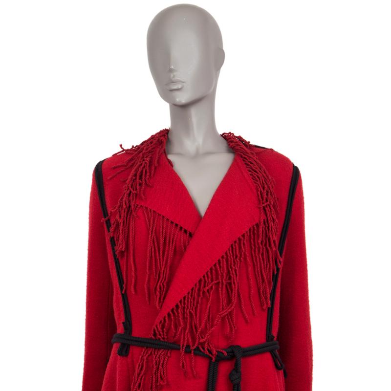 Women's LANVIN red wool 2015 CORD BELTED FRINGED Coat Jacket 38 S