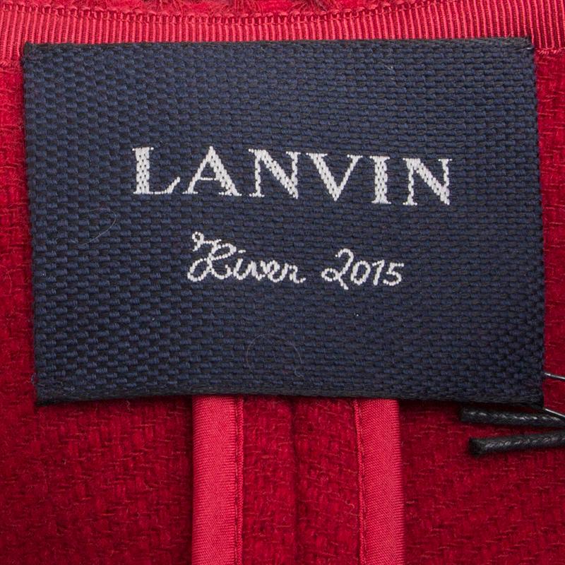 LANVIN red wool 2015 CORD BELTED FRINGED Coat Jacket 38 S 1