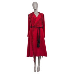 LANVIN red wool 2015 CORD BELTED FRINGED Coat Jacket 38 S