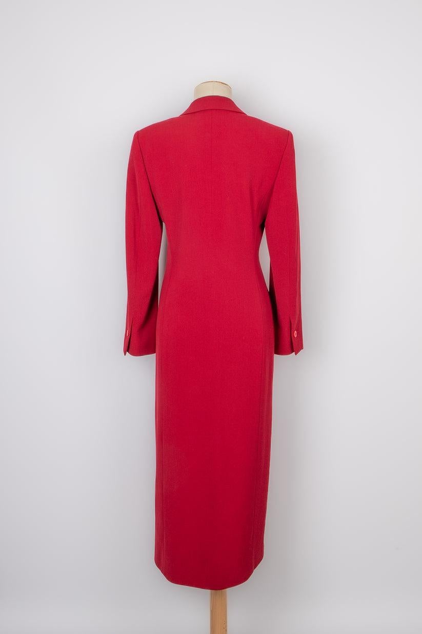 Lanvin Red Wool Coat with a Silk Lining In Excellent Condition For Sale In SAINT-OUEN-SUR-SEINE, FR